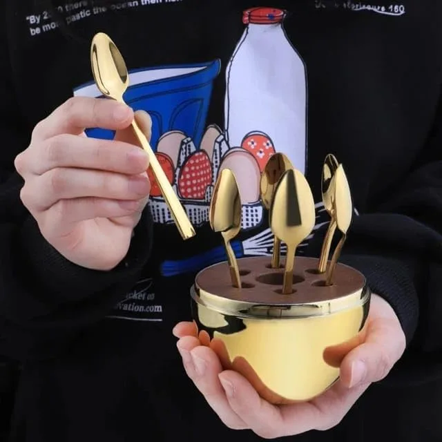 طقم ملاعق الشاي الفاخر بتصميم البيضة - 6 قطع 🥄✨ (6)